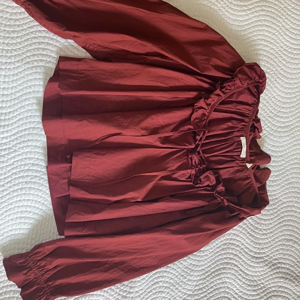 Doen Deep Red Ruffled Blouse - Picture 5 of 10